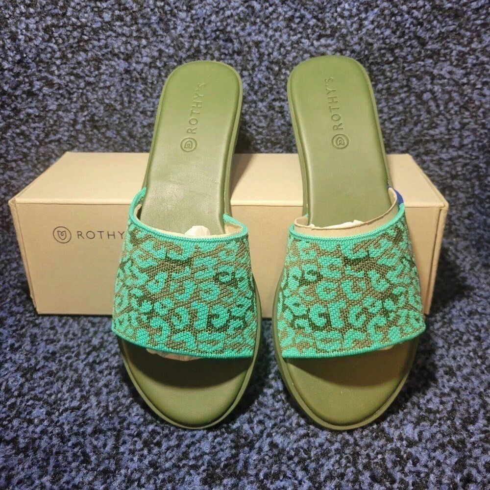 Rothy’s The Slide Aqua Camo Spot Flat Comfortable Sandals Women’s Multiple Sizes